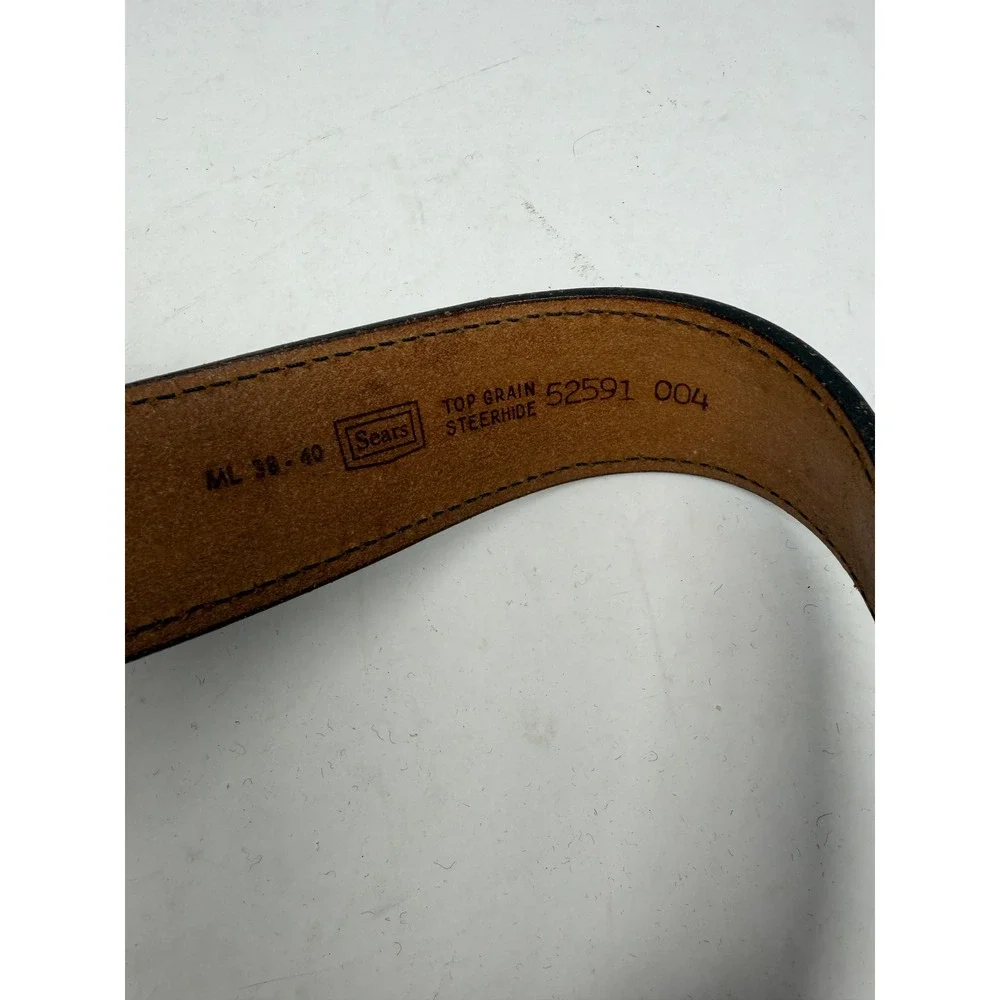 Sears Leather Belt Mens 38-40 Black Good Liberty Bell Bicentennial 1776-1976